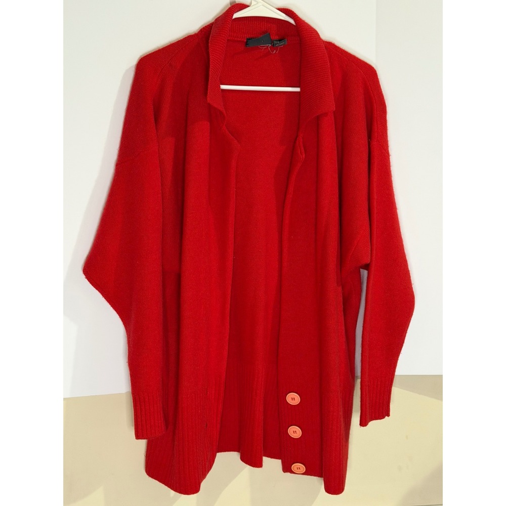 John Weitz Vintage Red Lambswool Angora Blend Collared Button Hem Cardigan M - Picture 10 of 10